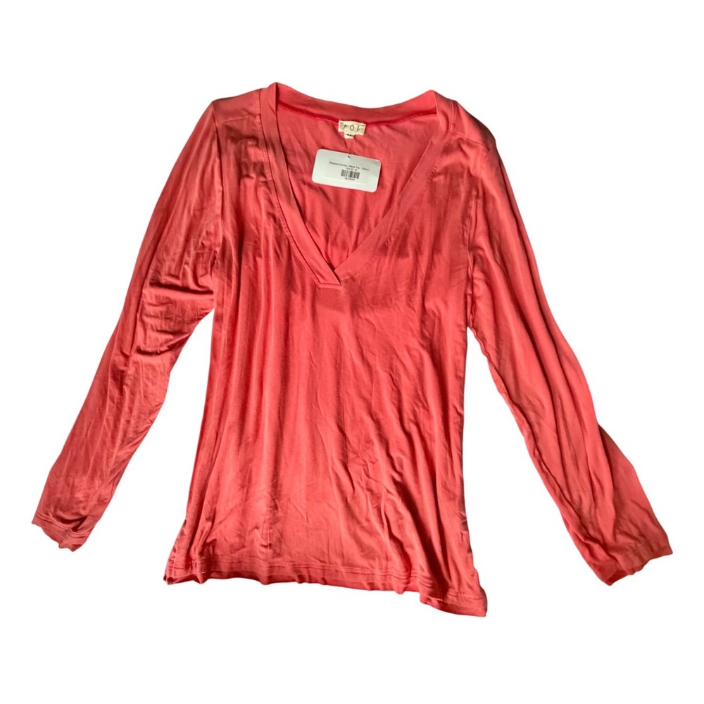 POL Womens Relaxed Overlay V-Neck Top Peach Orange Long Sleeve Tee Size M NEW